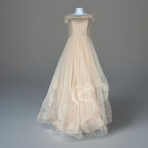 La Femme Womens Dress 8 Pink Elegant Off the Shoulder Tulle Layered Ball Gown